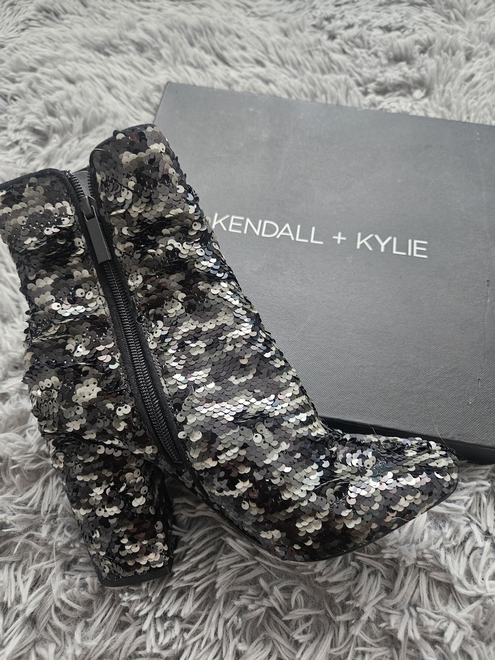 Kendall + Kylie Sequined Ankle Boots - Silver/Black